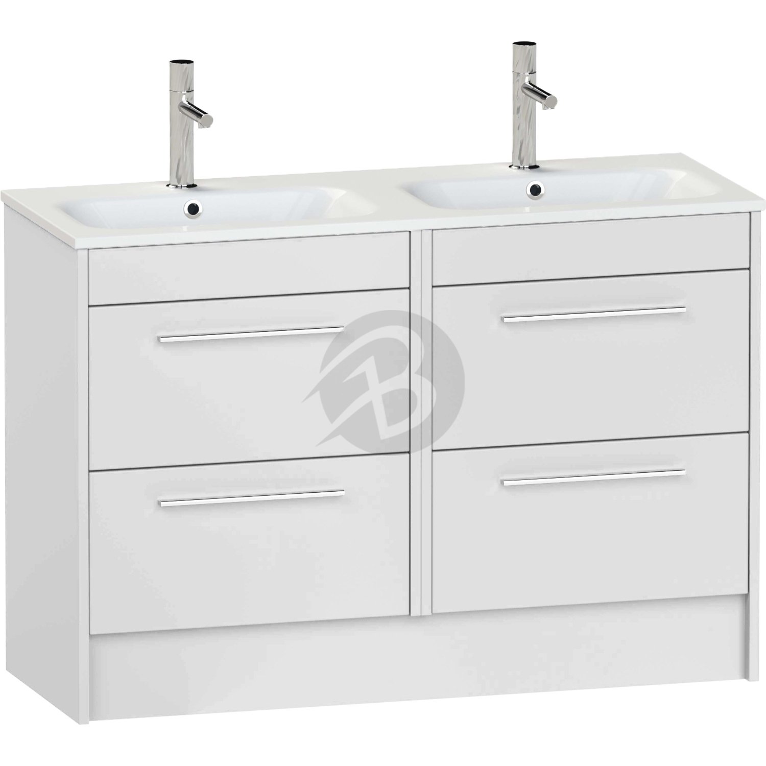 Calypso Brecon 4 Drawer Floor Standing Vanity Unit With Orani Cast Gloss White Double Basin – 1200mm Wide – 1 TH - Pebble