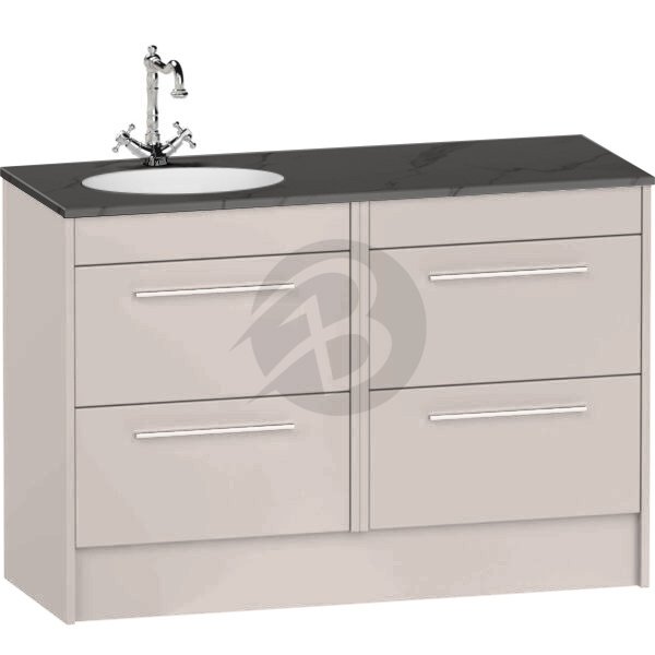 Calypso Brecon 4 Drawer Floor Standing Vanity Unit With Calypstone Aura Storm Grey Basin – 1200mm Wide – No TH – LH - Stone Gloss