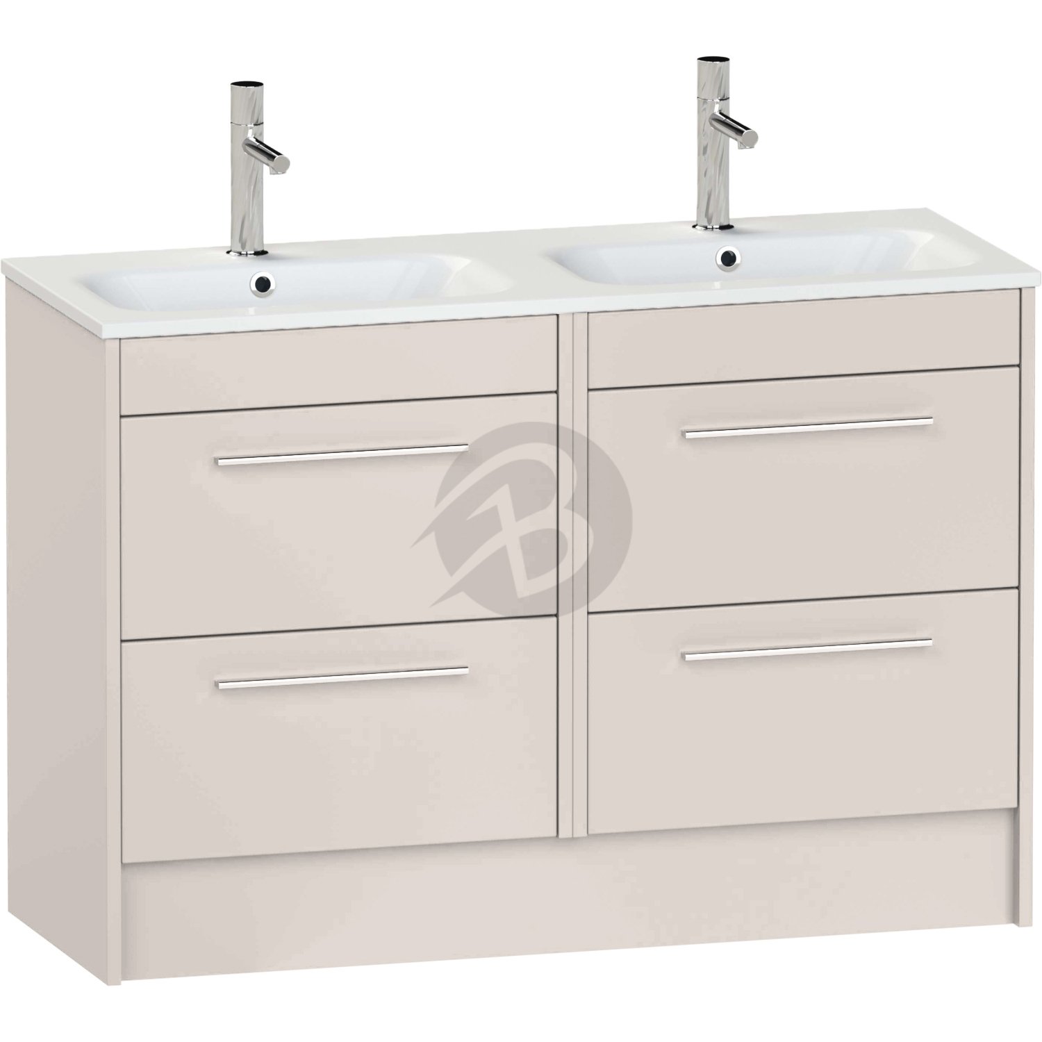 Calypso Brecon 4 Drawer Floor Standing Vanity Unit With Orani Cast Gloss White Double Basin – 1200mm Wide – 1 TH - Stone Gloss