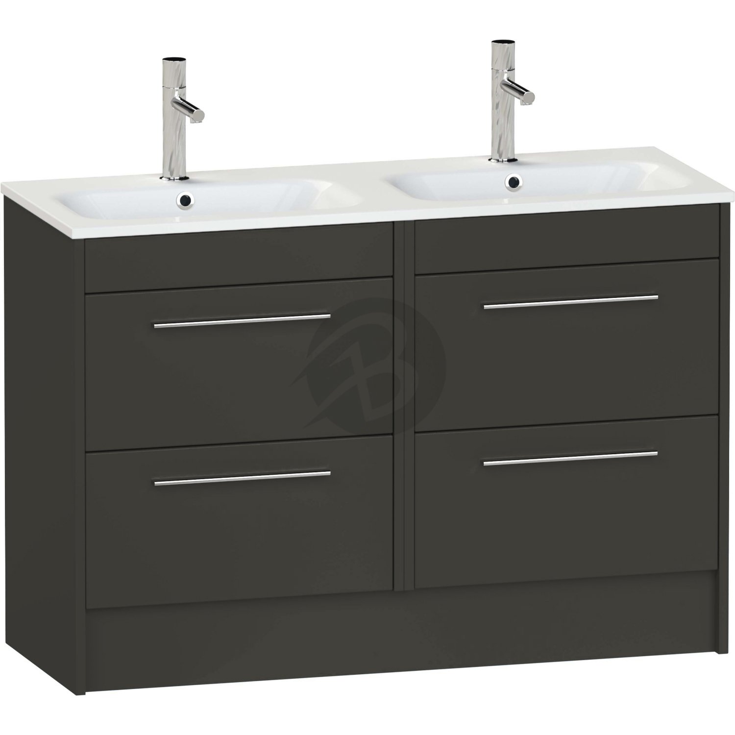 Calypso Brecon 4 Drawer Floor Standing Vanity Unit With Orani Cast Gloss White Double Basin – 1200mm Wide – 1 TH - Soft Black