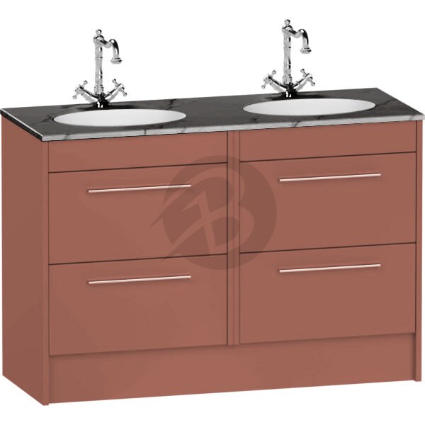 Calypso Brecon 4 Drawer Floor Standing Vanity Unit With Calypstone Aura Storm Grey Double Basin – 1200mm Wide – No TH - Terracotta