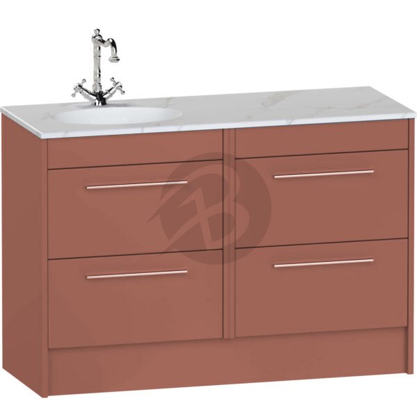 Calypso Brecon 4 Drawer Floor Standing Vanity Unit With Calypstone Aura Cirrus White Basin – 1200mm Wide – No TH – LH - Terracotta