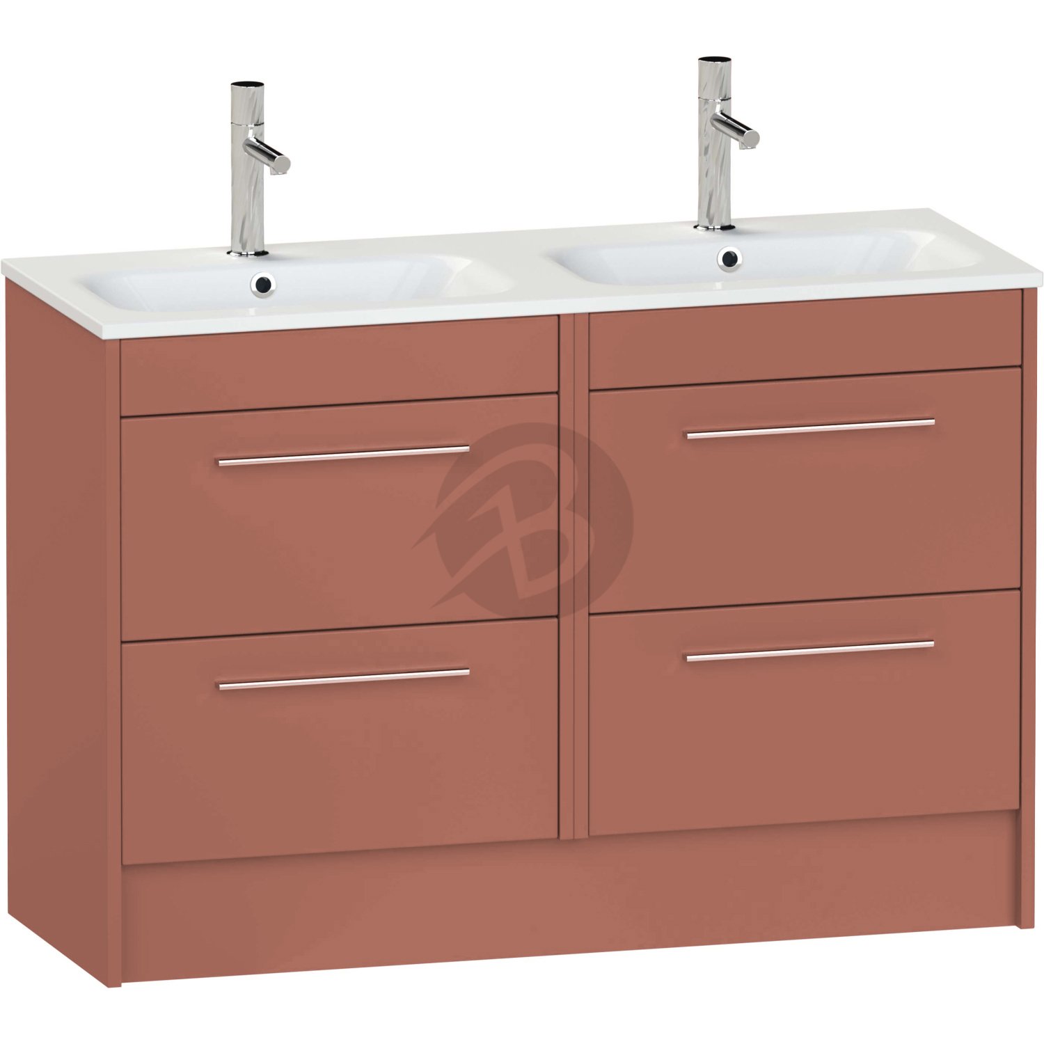 Calypso Brecon 4 Drawer Floor Standing Vanity Unit With Orani Cast Gloss White Double Basin – 1200mm Wide – 1 TH - Terracotta