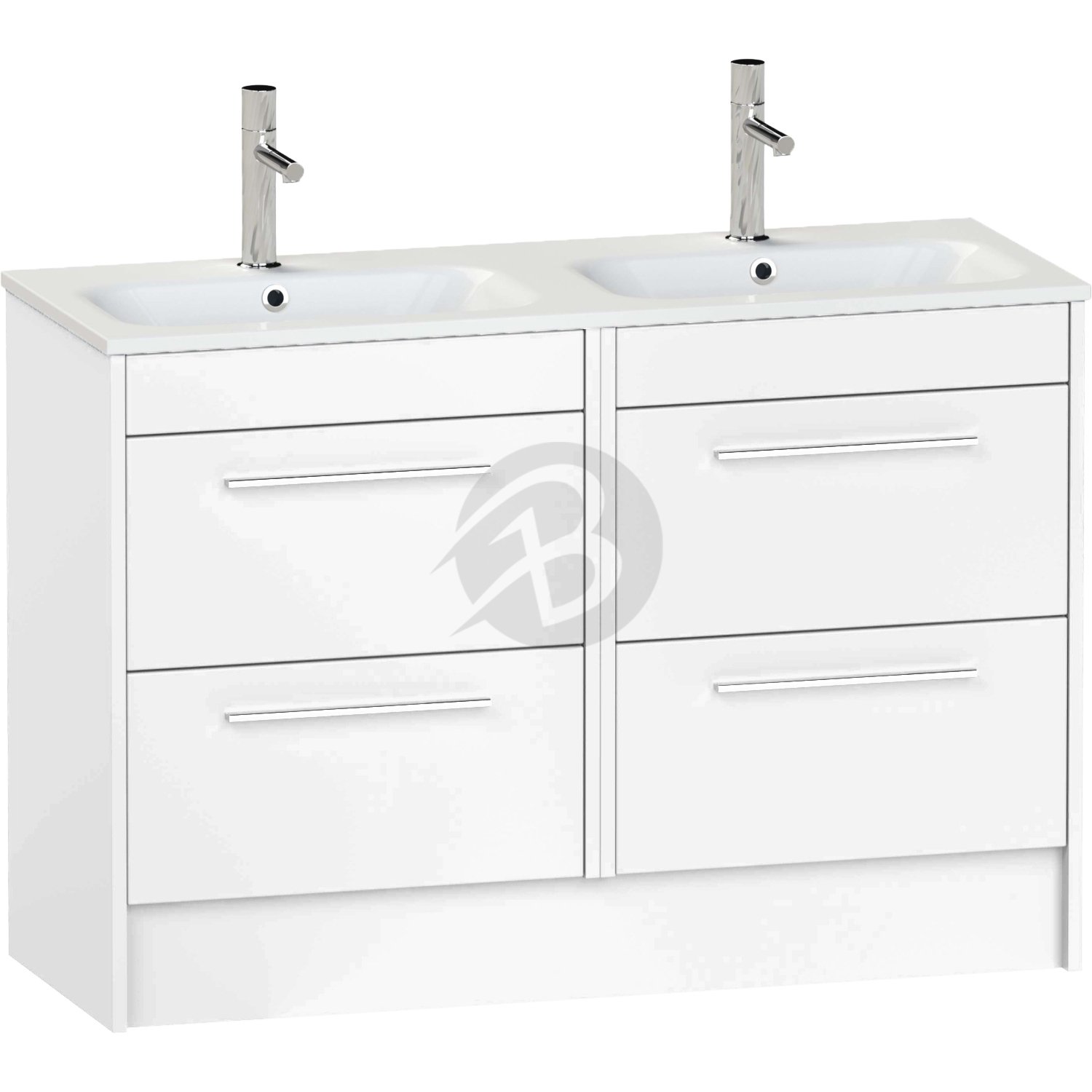 Calypso Brecon 4 Drawer Floor Standing Vanity Unit With Orani Cast Gloss White Double Basin – 1200mm Wide – 1 TH - Soft White