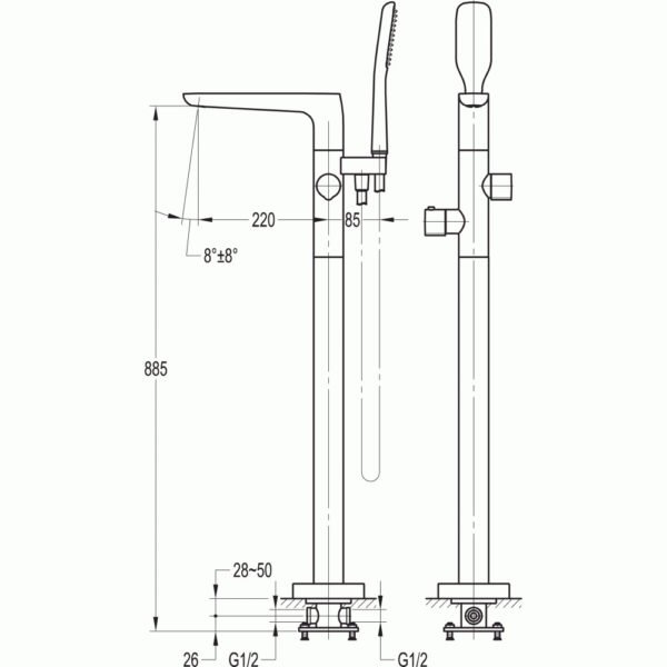 Flova Allore Floor Standing Bath Shower Mixer Tap With Shower Set - Diamond Chrome - Image 2