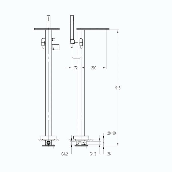 Flova Annesy Floor Standing Bath Shower Mixer Tap With Shower Set - Diamond Chrome - Image 2