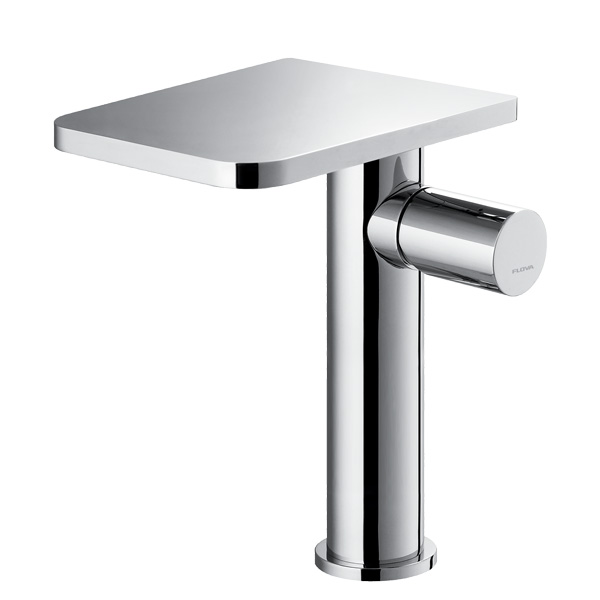 Flova Annesy Glass Shelf Tall Basin Mixer Tap With Clicker Waste Set - Diamond Chrome