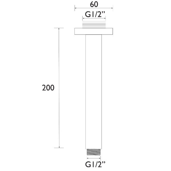 Bristan Round Ceiling Fed Shower Arm - 200mm Long - Chrome - Image 2