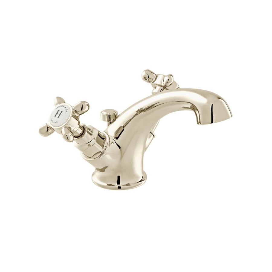Booth and Co Axbridge Crosshead Mono Basin Mixer Tap With Pop-Up Basin Waste - Bright Nickel