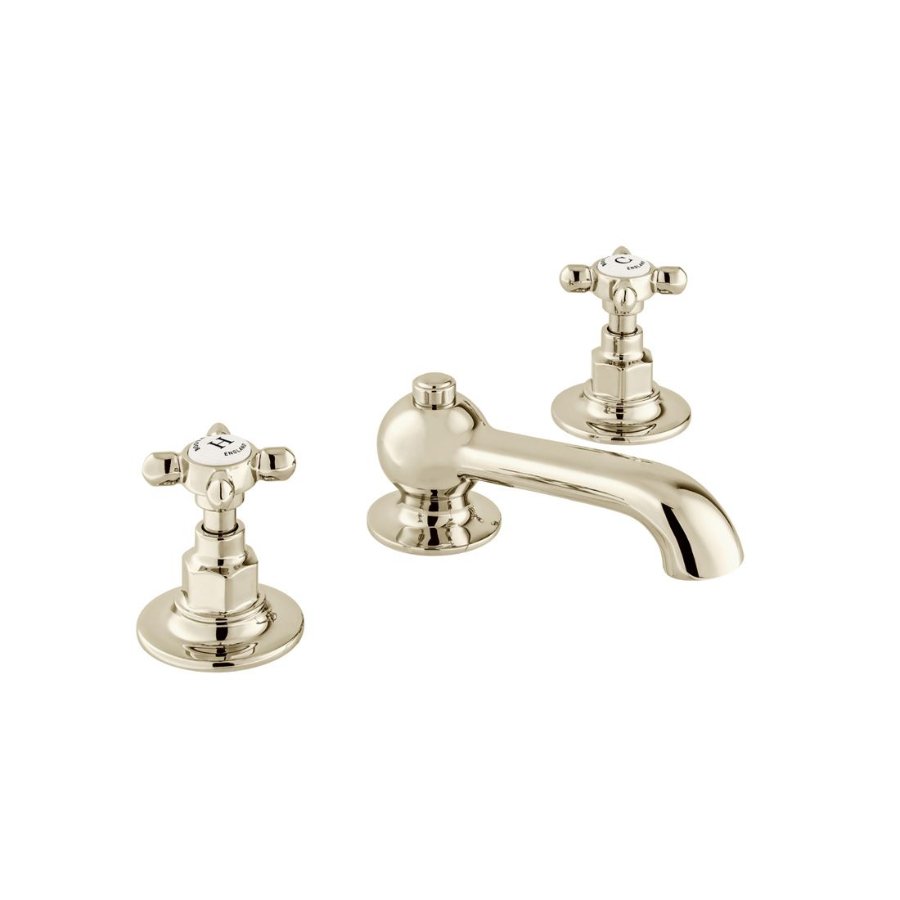 Booth and Co Axbridge Crosshead 3 Hole Basin Mixer Tap  With Pop-Up Basin Waste - Bright Nickel