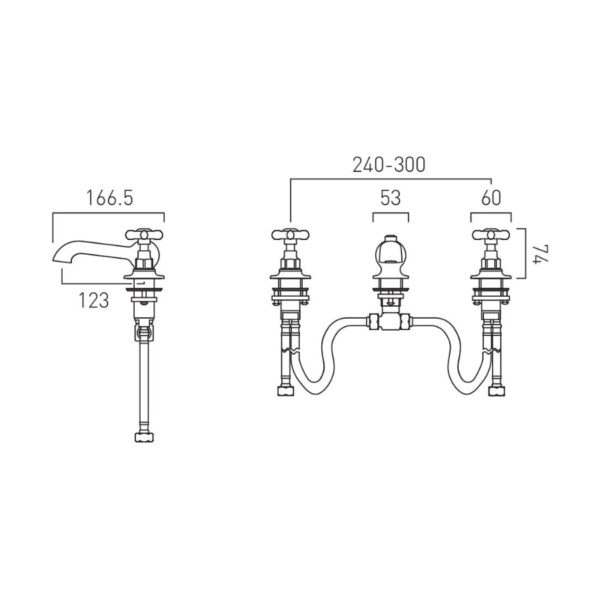 Booth and Co Axbridge Crosshead 3 Hole Basin Mixer Tap  With Pop-Up Basin Waste - Image 5