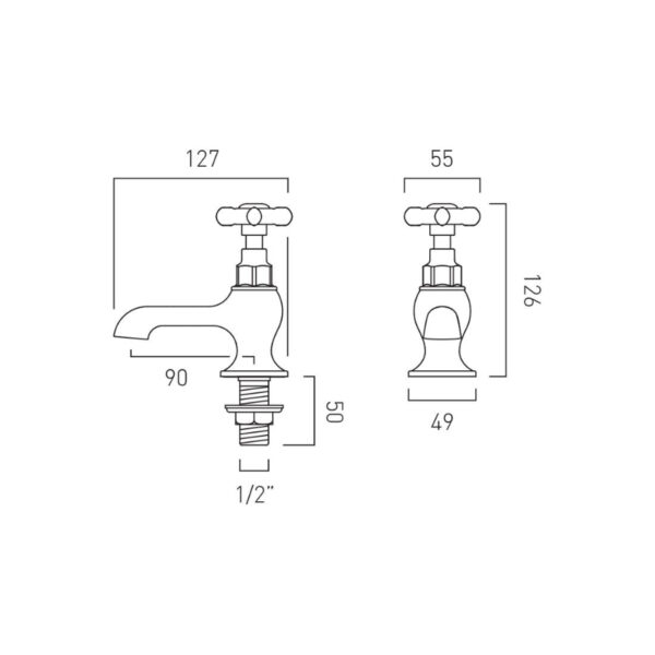 Booth and Co Axbridge Crosshead Basin Pillar Taps - Image 6