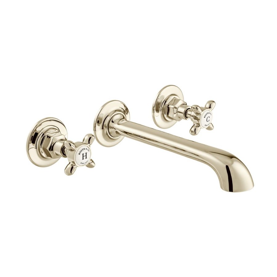 Booth and Co Axbridge Crosshead 3 Hole Wall Mounted Basin Mixer Tap - Bright Nickel