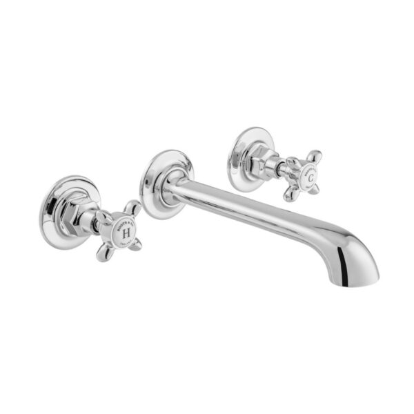 Booth and Co Axbridge Crosshead 3 Hole Wall Mounted Basin Mixer Tap