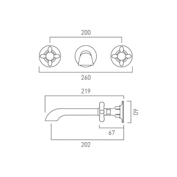 Booth and Co Axbridge Crosshead 3 Hole Wall Mounted Basin Mixer Tap - Image 4