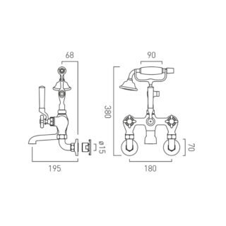 Booth and Co Axbridge Wall Mounted Bath Shower Mixer Tap With Shower Kit - Image 2
