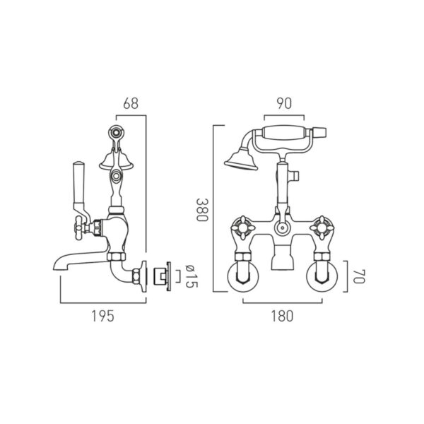 Booth and Co Axbridge Wall Mounted Bath Shower Mixer Tap With Shower Kit - Image 2