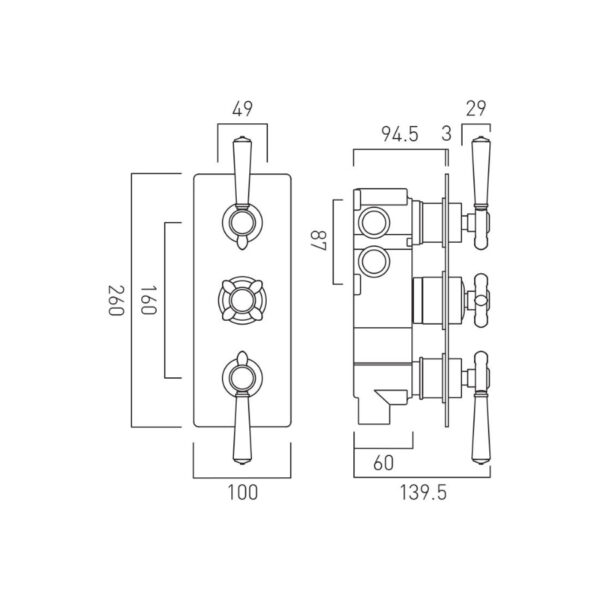 Booth and Co Axbridge 3 Outlet, 3 Handle Thermostatic Concealed Shower Valve - Image 2