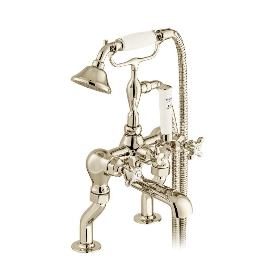 Booth and Co Axbridge Bath Shower Mixer Tap With Shower Kit - Bright Nickel