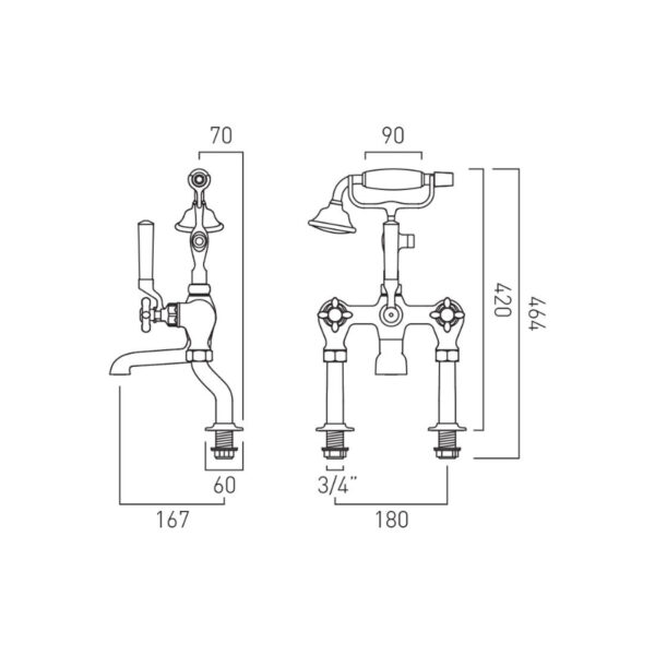 Booth and Co Axbridge Bath Shower Mixer Tap With Shower Kit - Image 2