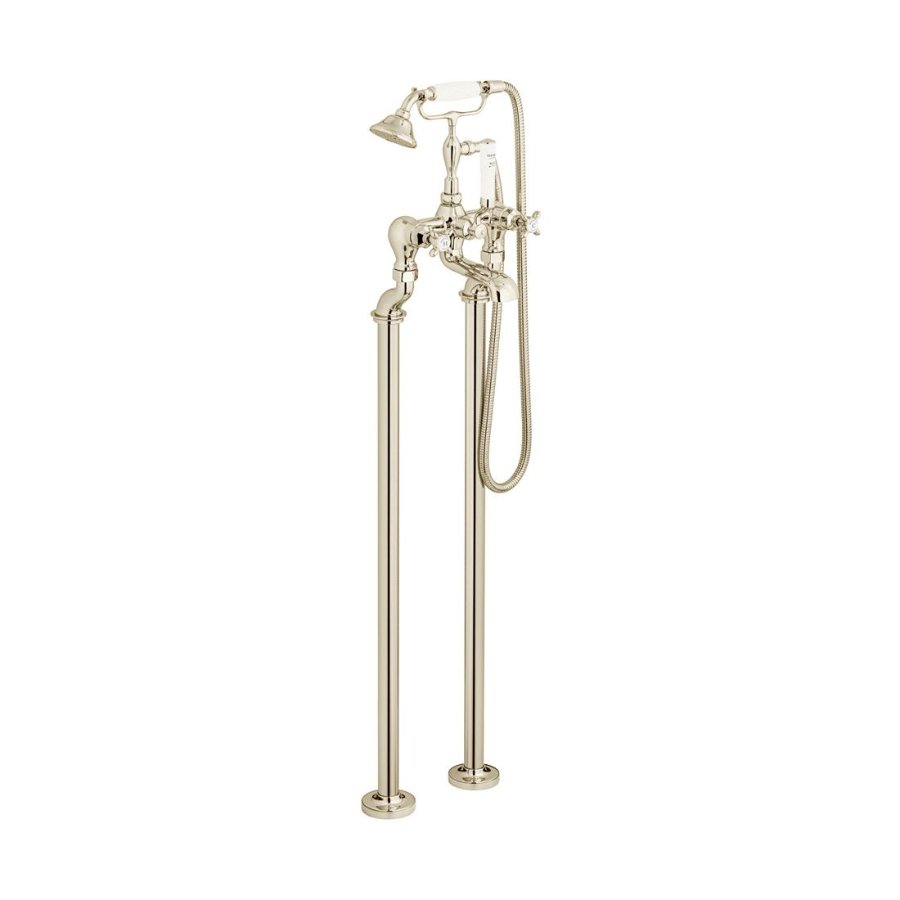 Booth and Co Axbridge Floor Standing Bath Shower Mixer Tap With Shower Kit - Bright Nickel