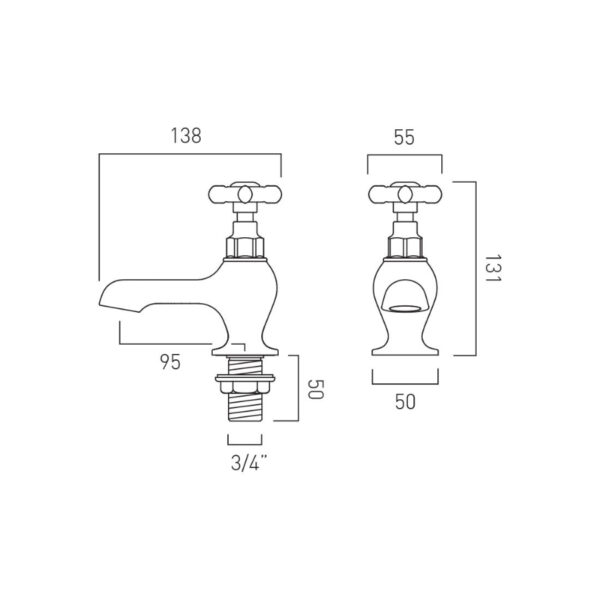 Booth and Co Axbridge Crosshead Bath Pillar Taps - Image 3