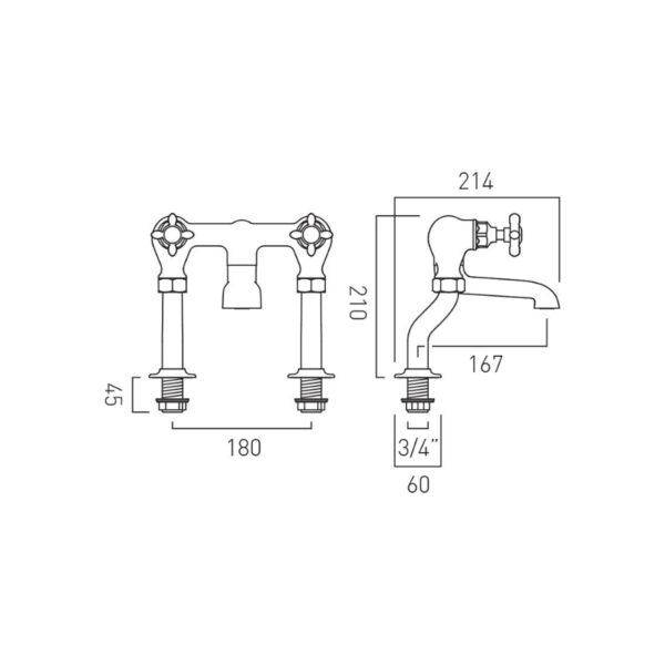 Booth and Co Axbridge Crosshead Bath Filler Tap - Image 3