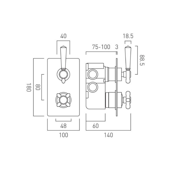 Booth and Co Axbridge 2 Outlet, 2 Handle Thermostatic Concealed Shower Valve - Image 3