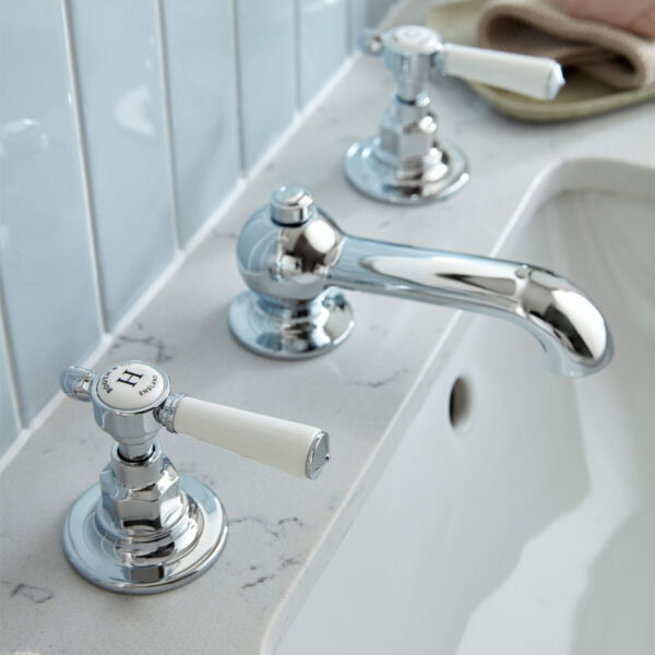 Booth and Co Axbridge Lever 3 Hole Basin Mixer Tap  With Pop-Up Basin Waste - Image 2