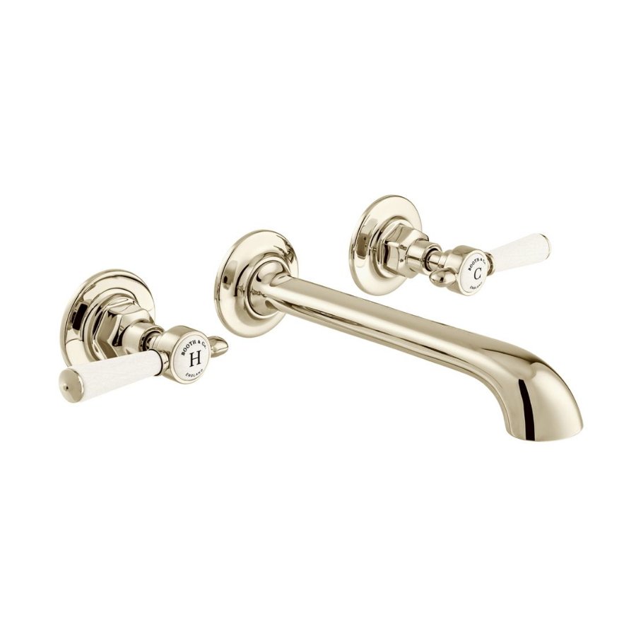 Booth and Co Axbridge Lever 3 Hole Wall Mounted Basin Mixer Tap - Bright Nickel