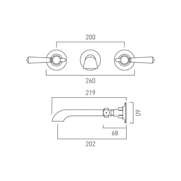 Booth and Co Axbridge Lever 3 Hole Wall Mounted Basin Mixer Tap - Image 4