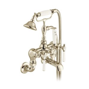 Booth and Co Axbridge Lever Wall Mounted Bath Shower Mixer Tap With Shower Kit - Bright Nickel