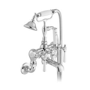 Booth and Co Axbridge Lever Wall Mounted Bath Shower Mixer Tap With Shower Kit - Chrome