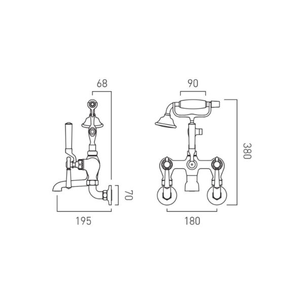 Booth and Co Axbridge Lever Wall Mounted Bath Shower Mixer Tap With Shower Kit - Image 2