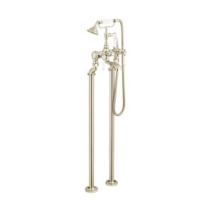 Booth and Co Axbridge Lever Floor Standing Bath Shower Mixer Tap With Shower Kit - Bright Nickel