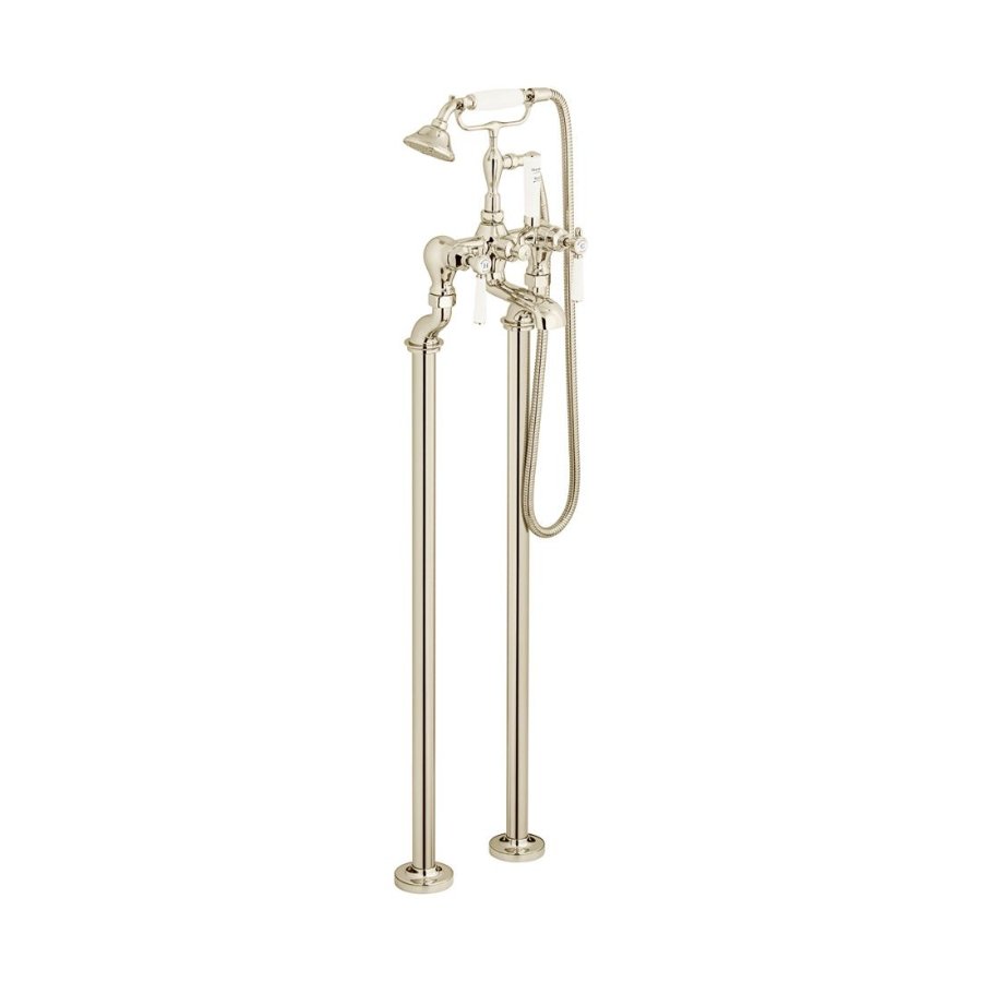 Booth and Co Axbridge Lever Floor Standing Bath Shower Mixer Tap With Shower Kit - Bright Nickel