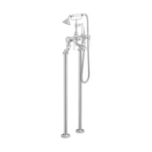 Booth and Co Axbridge Lever Floor Standing Bath Shower Mixer Tap With Shower Kit - Chrome