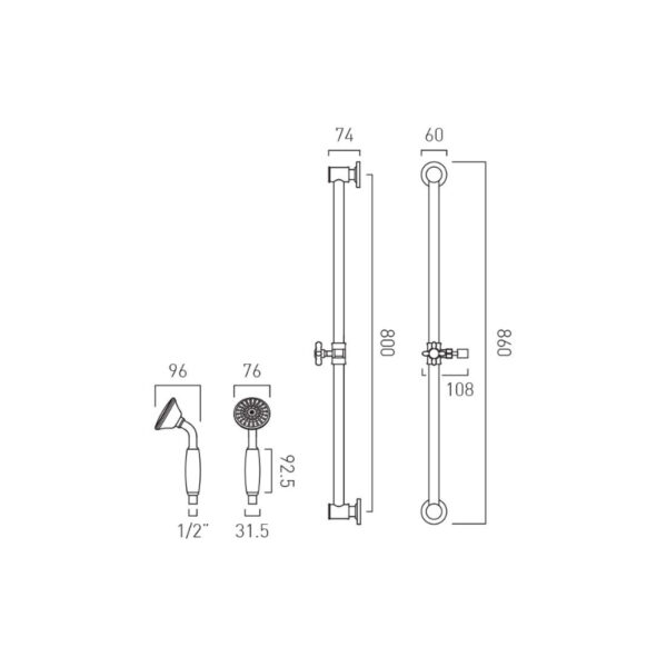 Booth and Co Axbridge Single Function Slide Rail Shower Kit - Image 4