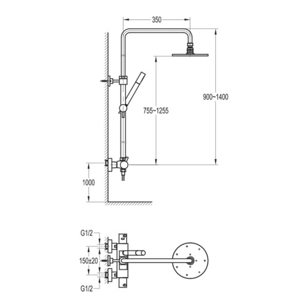 Flova Linea 2-Outlet Thermostatic Adjustable Height Shower Column - Image 2