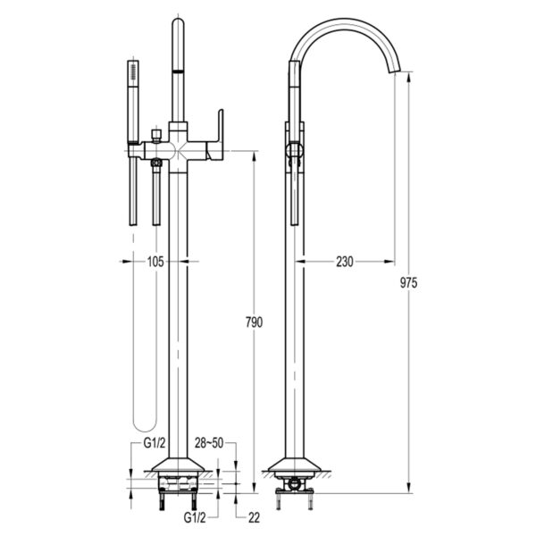 Flova Moonlight Floor Standing Bath Shower Mixer Tap With Shower Set - Image 2