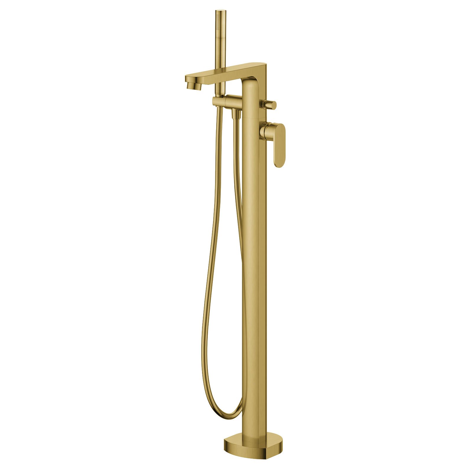 Flova Smart Tall Floor Standing Bath Shower Mixer Tap With Shower Set - Brushed Brass