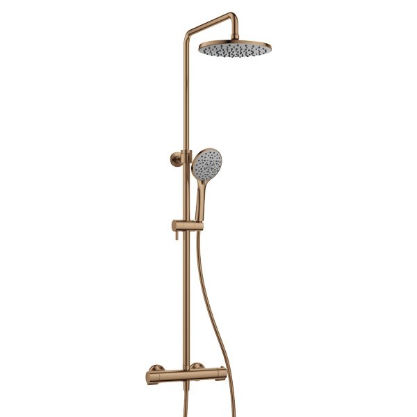 Flova Linea 2-Outlet Thermostatic Adjustable Height Shower Column - Brushed Bronze