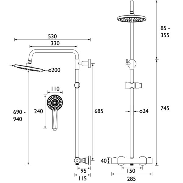 Bristan Buzz Adjustable Rigid Riser Diverter Bar Shower - Image 2