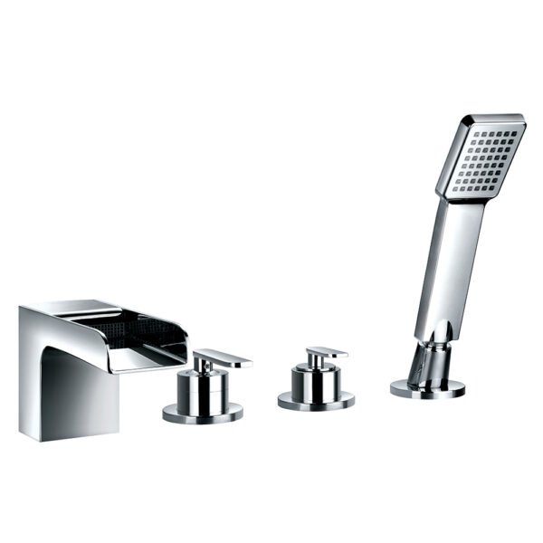 Flova Cascade 4-Hole Bath Shower Mixer Tap With Shower Set - Diamond Chrome