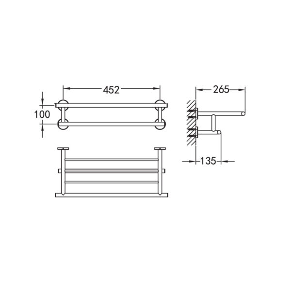 Flova Coco Tiered Towel Bar - 540mm Wide - Diamond Chrome - Image 2