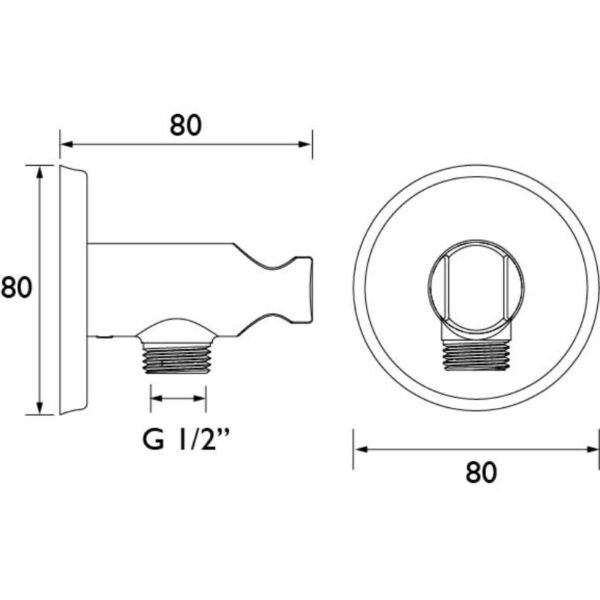 Bristan Round Wall Outlet Elbow With Handset Holder Bracket - Chrome - Image 2