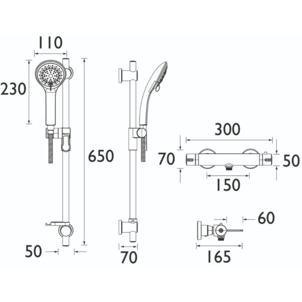 Bristan Design Utility Lever Bar Mixer With Adjustable Riser Kit And Fast Fit Wall Fixings - Chrome - Image 2