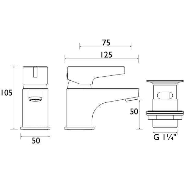 Bristan Design Utility Lever Basin Mixer Tap With Clicker Waste - Chrome - Image 2