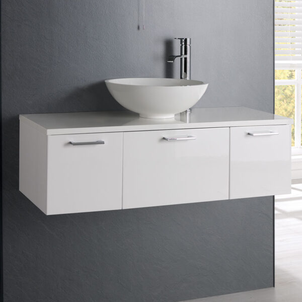 Eastbrook Sorrento 3 Drawer Wall Hung Vanity Unit With 411mm Round Basin And Worktop - 960mm Wide - No TH - High Gloss White