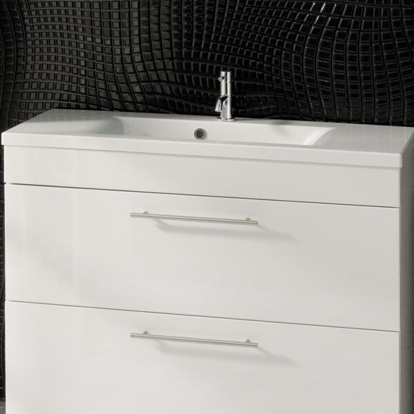 Eastbrook Oslo 3 Drawer Floorstanding Vanity Unit With Basin - 1 TH - High Gloss White - Image 8